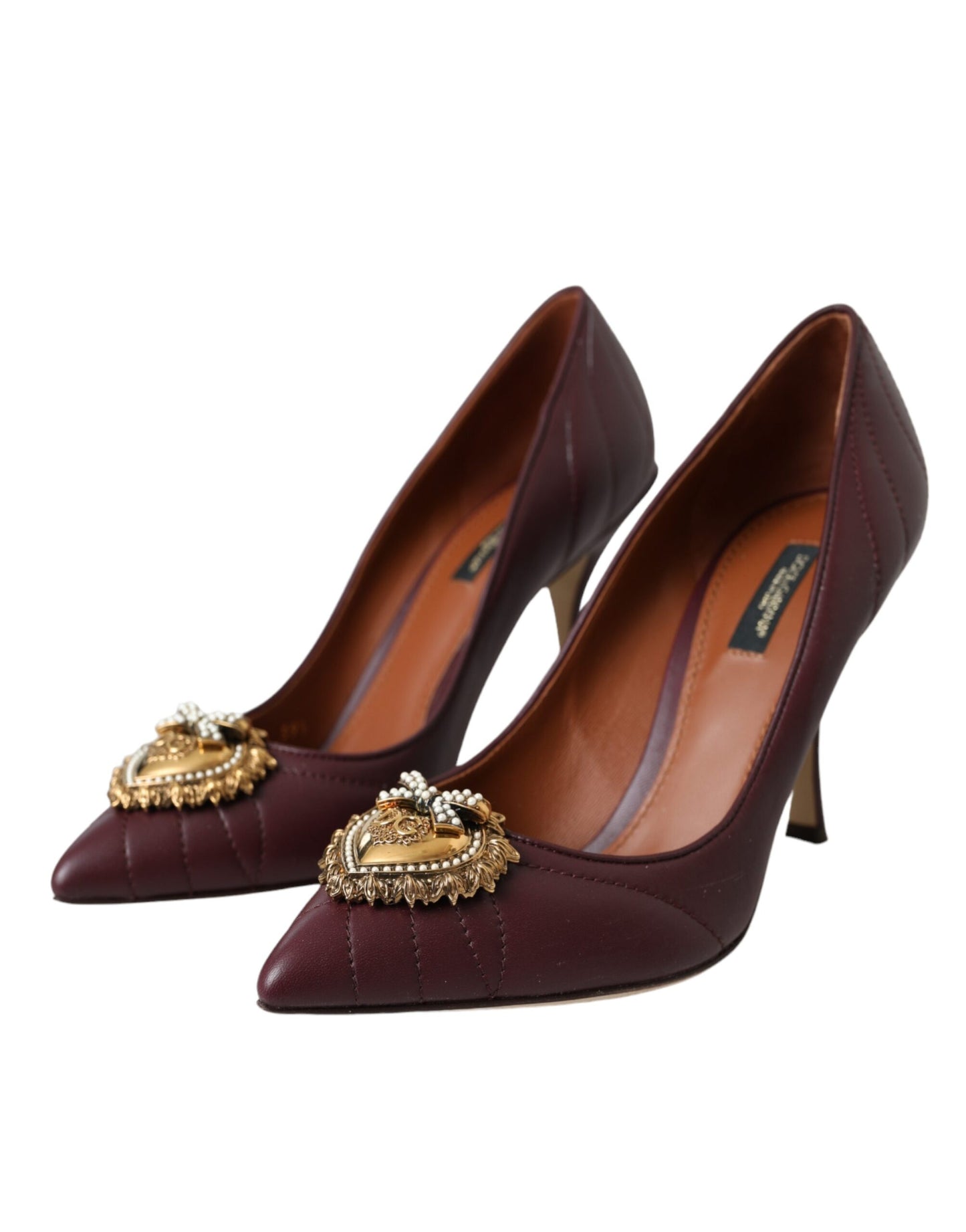 Dolce & Gabbana Bordeaux Leather Heart DEVOTION Pumps Shoes Dolce & Gabbana