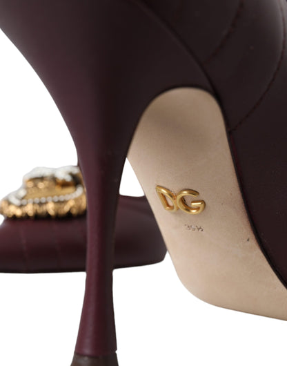 Dolce & Gabbana Bordeaux Leather Heart DEVOTION Pumps Shoes Dolce & Gabbana