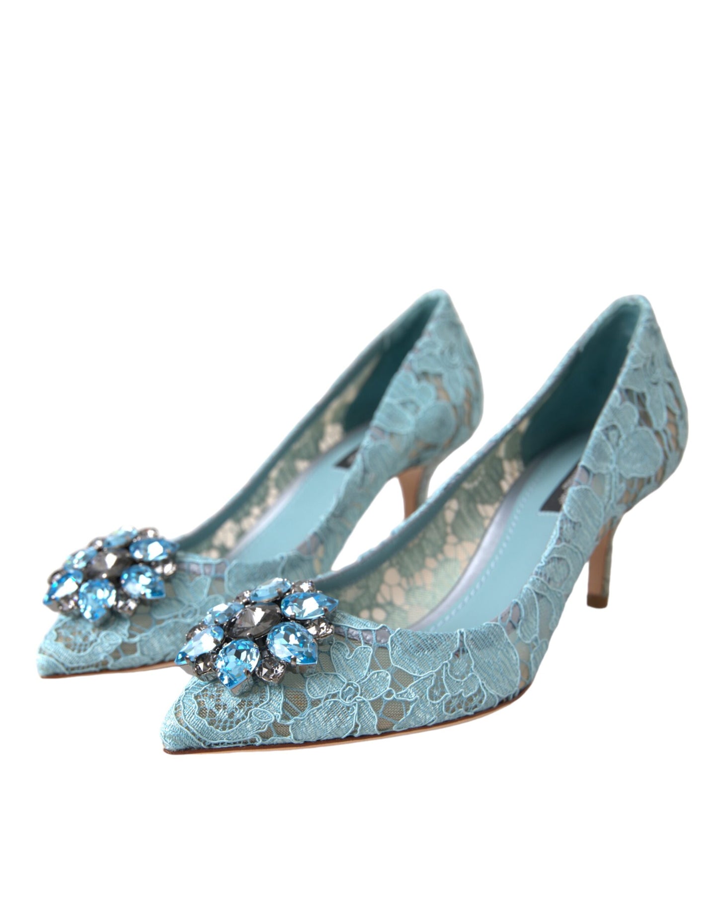 Dolce & Gabbana Blue Taormina Lace Crystal Heel Pumps Shoes Dolce & Gabbana