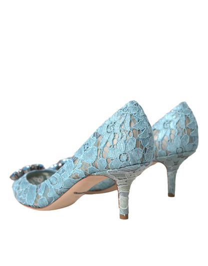 Dolce & Gabbana Blue Taormina Lace Crystal Heel Pumps Shoes Dolce & Gabbana