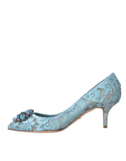 Dolce & Gabbana Blue Taormina Lace Crystal Heel Pumps Shoes Dolce & Gabbana