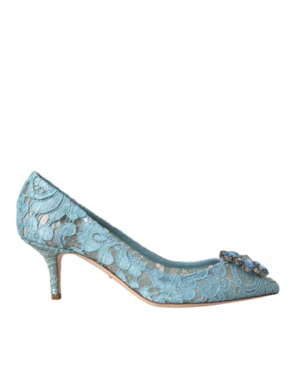 Dolce & Gabbana Blue Taormina Lace Crystal Heel Pumps Shoes Dolce & Gabbana