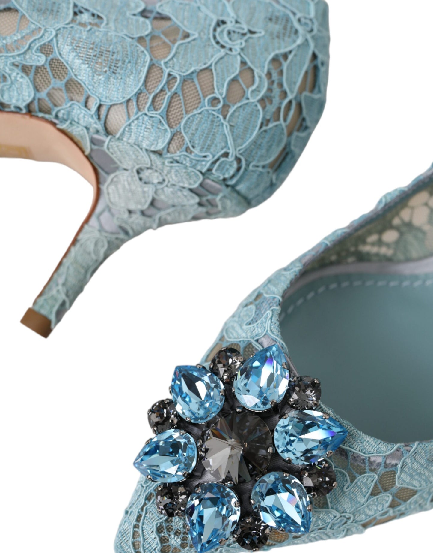 Dolce & Gabbana Blue Taormina Lace Crystal Heel Pumps Shoes Dolce & Gabbana