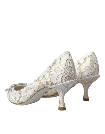 Dolce & Gabbana White Floral Lace DG Crystal Pumps Shoes Dolce & Gabbana