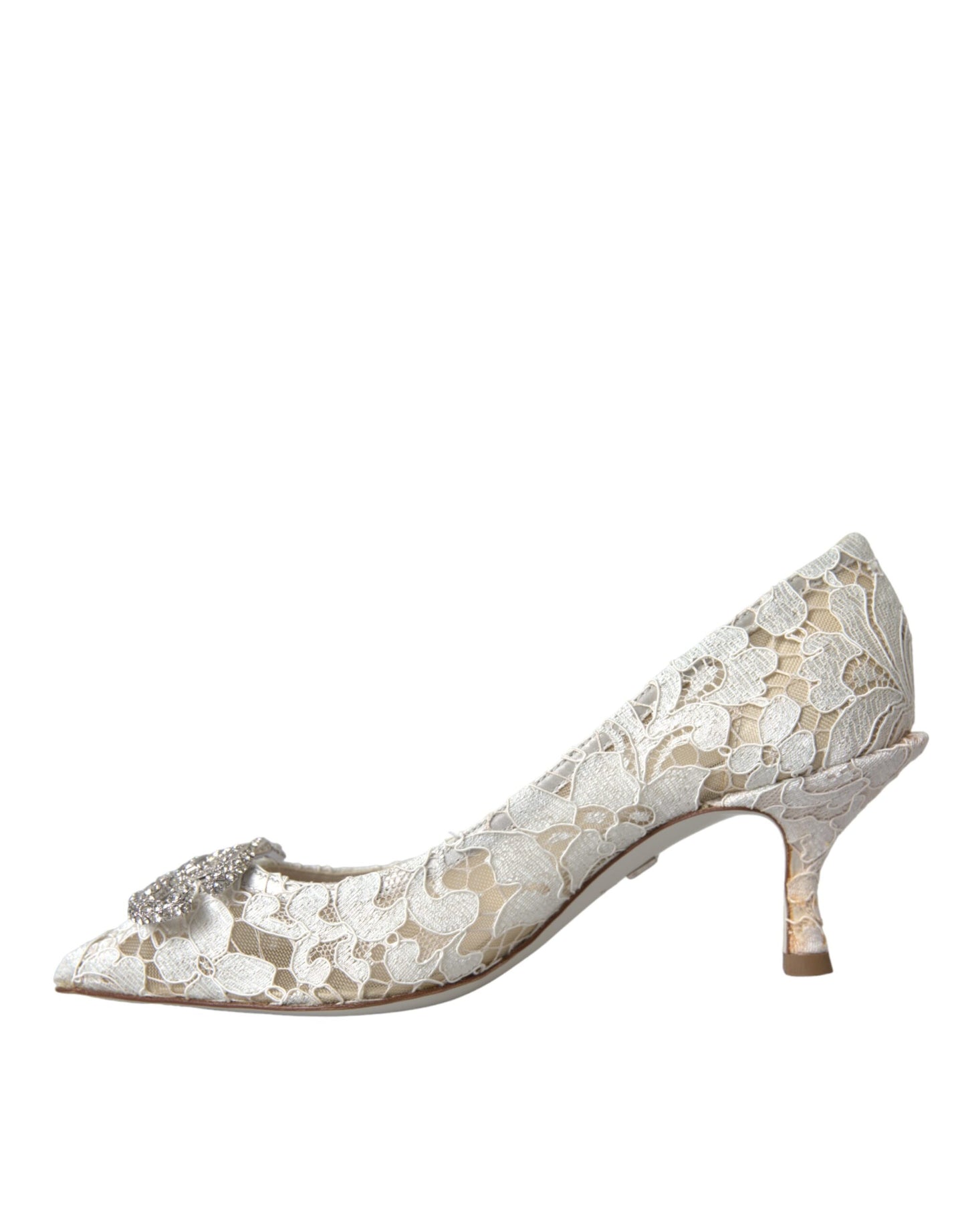 Dolce & Gabbana White Floral Lace DG Crystal Pumps Shoes Dolce & Gabbana