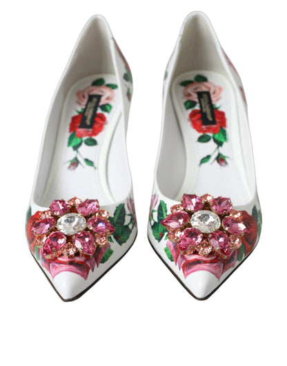 Dolce & Gabbana White Leather Roses Crystal Bellucci Pumps Shoes Dolce & Gabbana