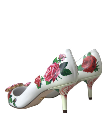 Dolce & Gabbana White Leather Roses Crystal Bellucci Pumps Shoes Dolce & Gabbana