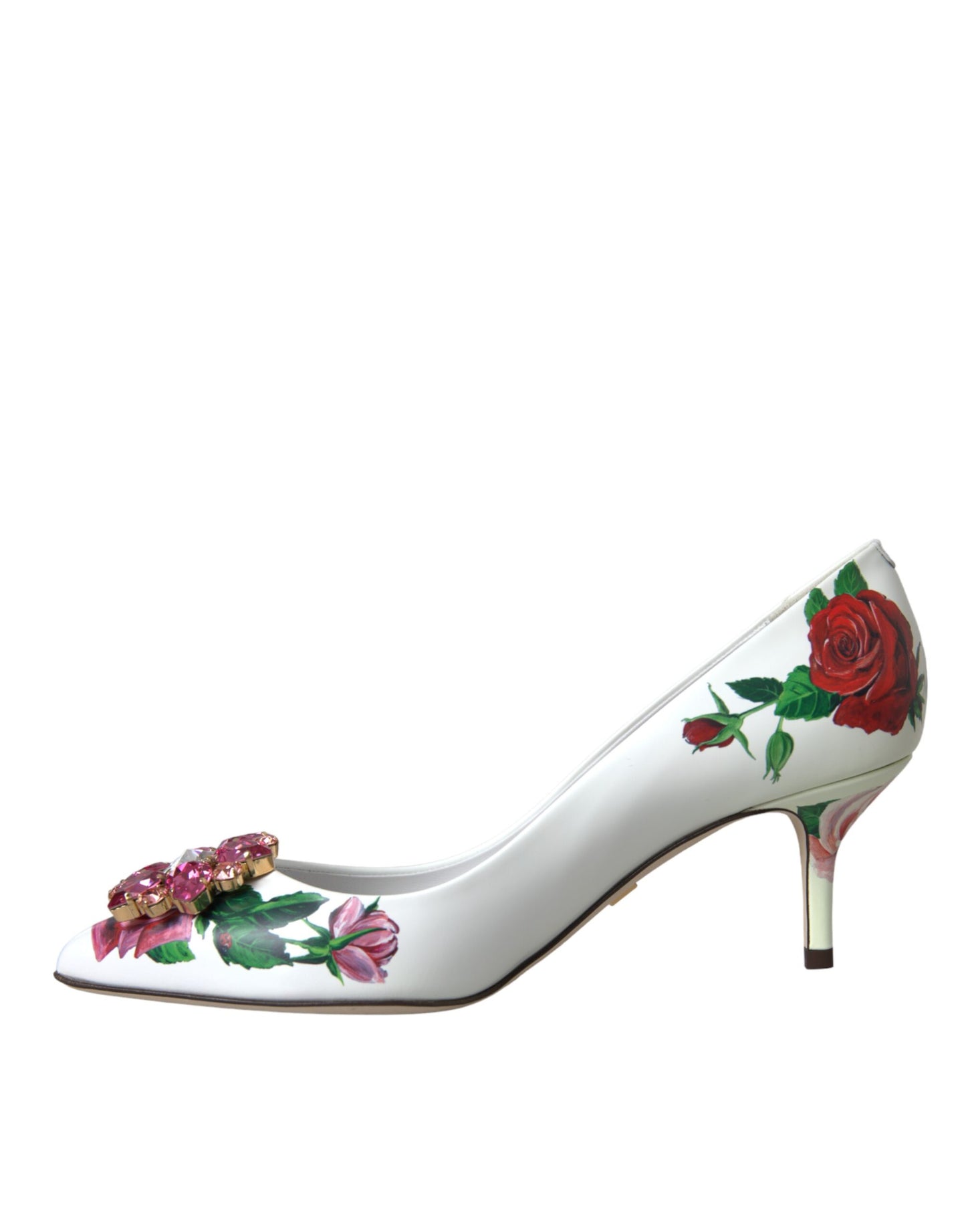 Dolce & Gabbana White Leather Roses Crystal Bellucci Pumps Shoes Dolce & Gabbana