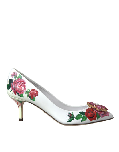 Dolce & Gabbana White Leather Roses Crystal Bellucci Pumps Shoes Dolce & Gabbana