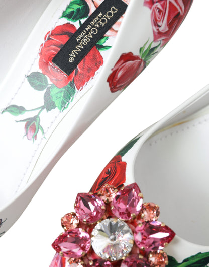 Dolce & Gabbana White Leather Roses Crystal Bellucci Pumps Shoes Dolce & Gabbana