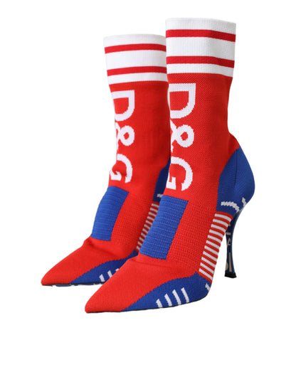 Dolce & Gabbana Red Blue Stretch Sock Style Ankle Boots Logo Shoes Dolce & Gabbana