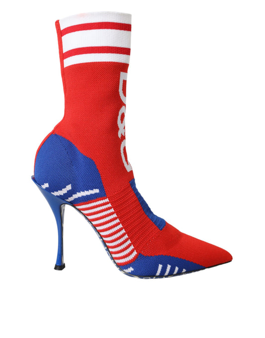 Dolce & Gabbana Red Blue Stretch Sock Style Ankle Boots Logo Shoes Dolce & Gabbana