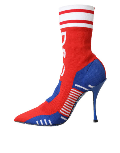 Dolce & Gabbana Red Blue Stretch Sock Style Ankle Boots Logo Shoes Dolce & Gabbana