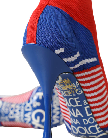 Dolce & Gabbana Red Blue Stretch Sock Style Ankle Boots Logo Shoes Dolce & Gabbana