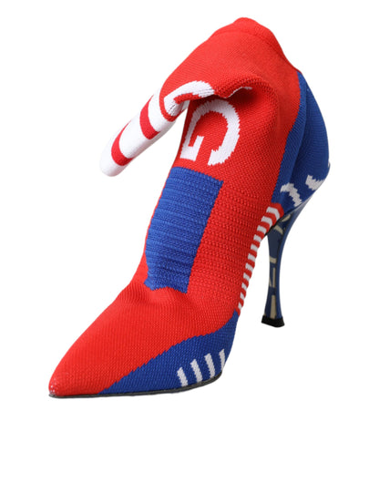 Dolce & Gabbana Red Blue Stretch Sock Style Ankle Boots Logo Shoes Dolce & Gabbana