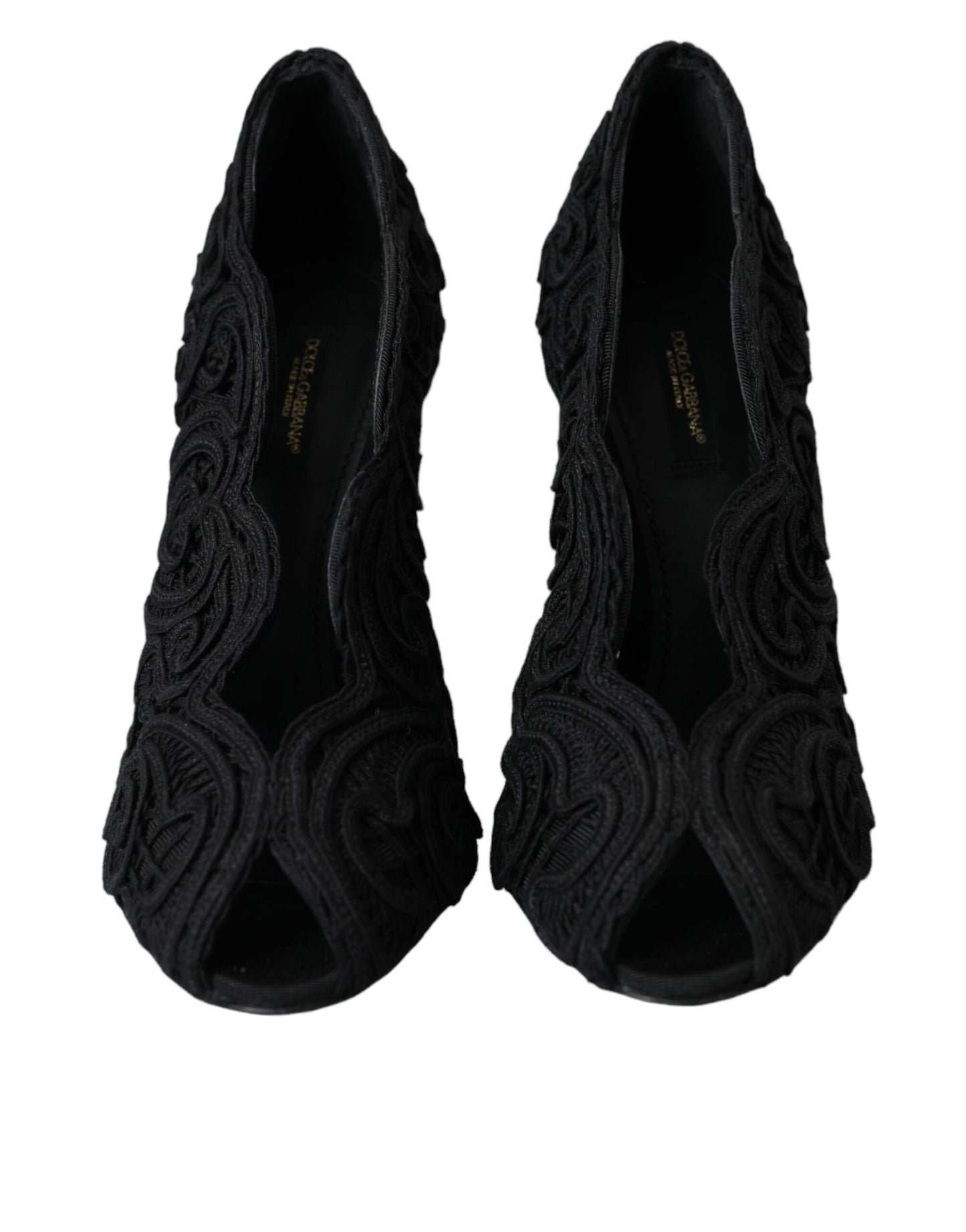 Dolce & Gabbana Black Cordonetto Ricamo Pump Open Toe Shoes Dolce & Gabbana