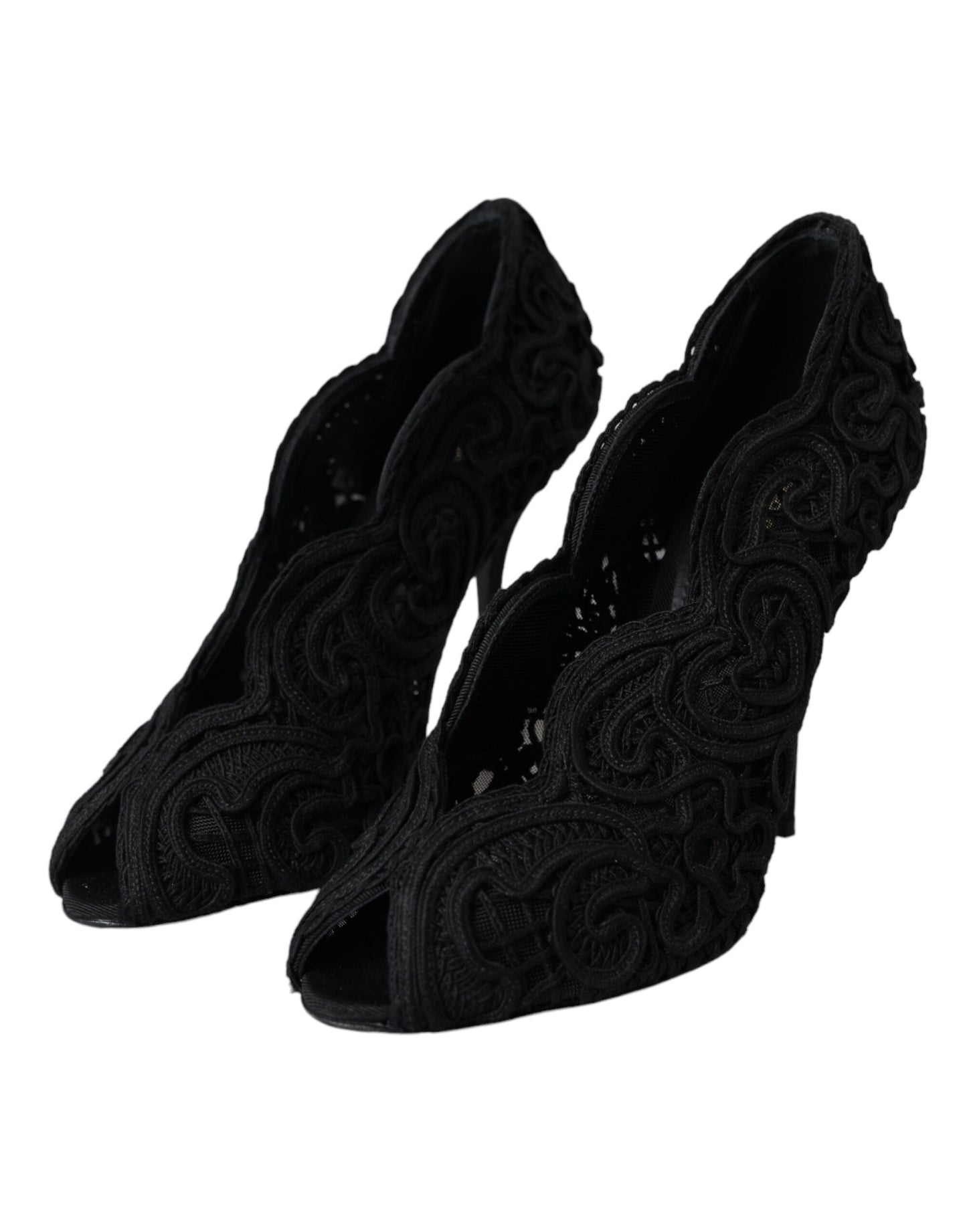 Dolce & Gabbana Black Cordonetto Ricamo Pump Open Toe Shoes Dolce & Gabbana