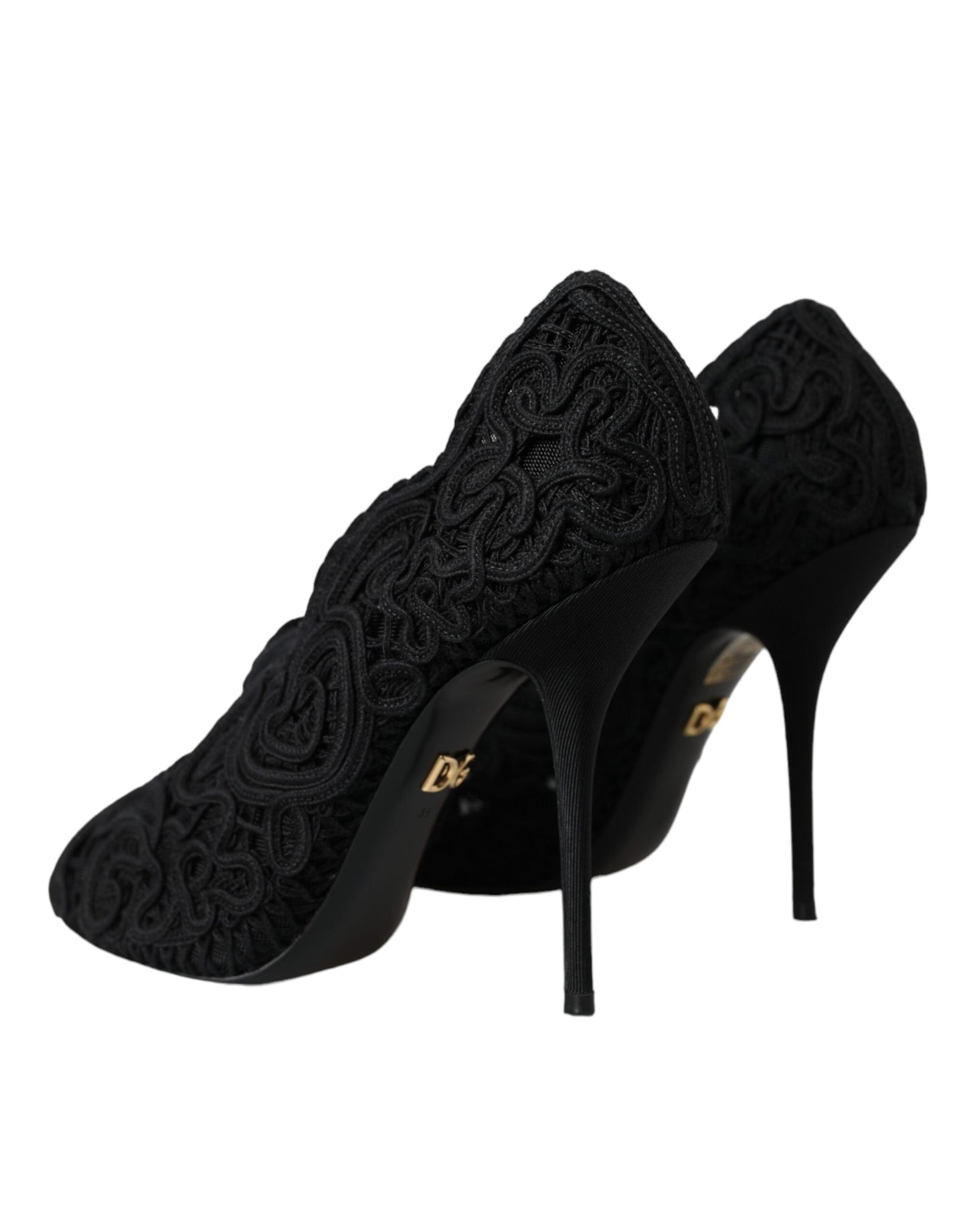 Dolce & Gabbana Black Cordonetto Ricamo Pump Open Toe Shoes Dolce & Gabbana