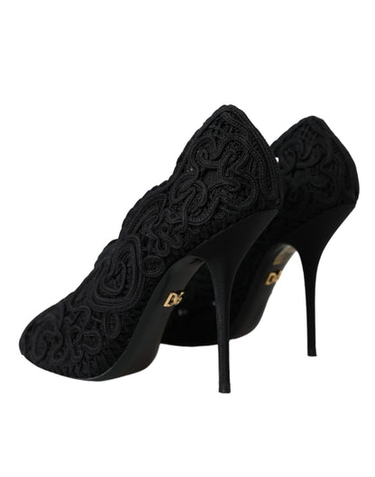 Dolce & Gabbana Black Cordonetto Ricamo Pump Open Toe Shoes Dolce & Gabbana