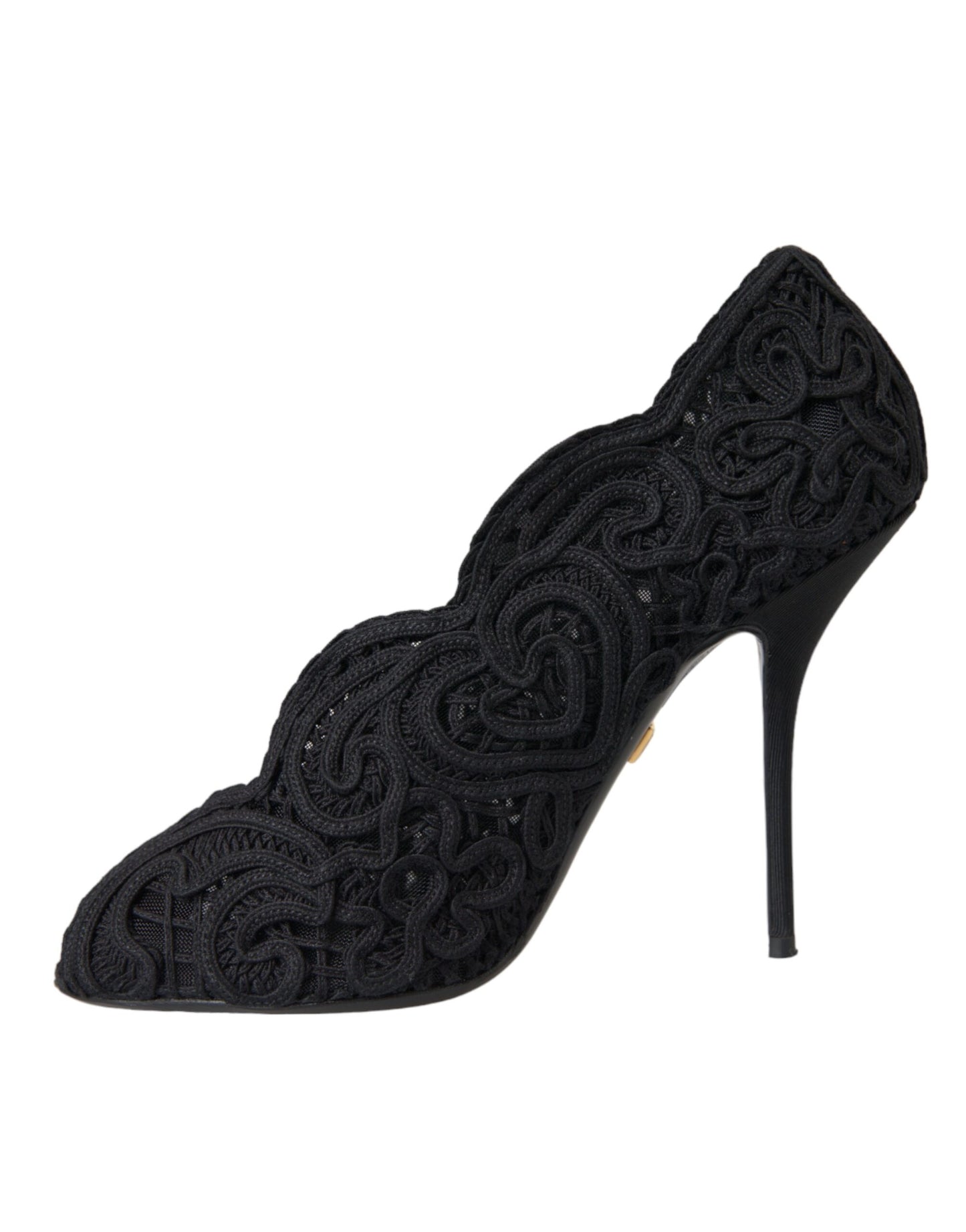 Dolce & Gabbana Black Cordonetto Ricamo Pump Open Toe Shoes Dolce & Gabbana