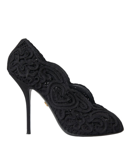 Dolce & Gabbana Black Cordonetto Ricamo Pump Open Toe Shoes Dolce & Gabbana