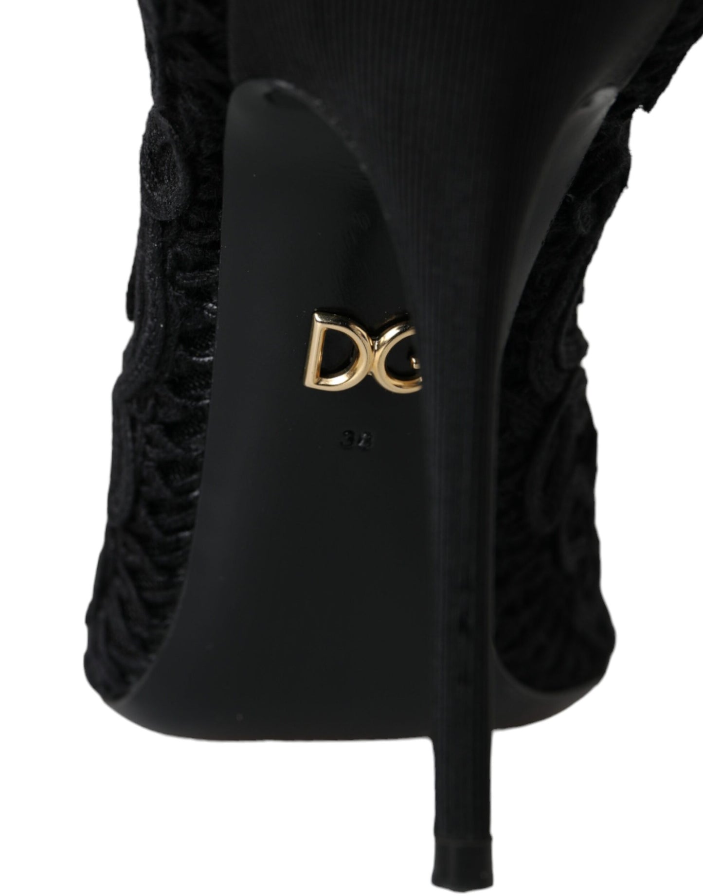 Dolce & Gabbana Black Cordonetto Ricamo Pump Open Toe Shoes Dolce & Gabbana