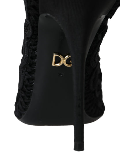 Dolce & Gabbana Black Cordonetto Ricamo Pump Open Toe Shoes Dolce & Gabbana