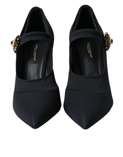 Dolce & Gabbana Black Mary Jane Jersey Crystal Pumps Shoes Dolce & Gabbana