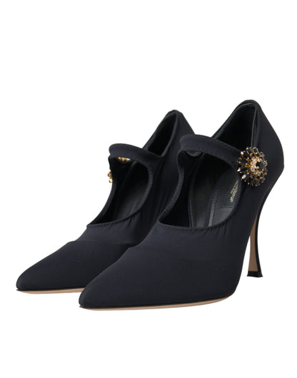 Dolce & Gabbana Black Mary Jane Jersey Crystal Pumps Shoes Dolce & Gabbana