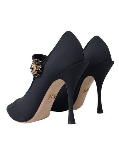 Dolce & Gabbana Black Mary Jane Jersey Crystal Pumps Shoes Dolce & Gabbana