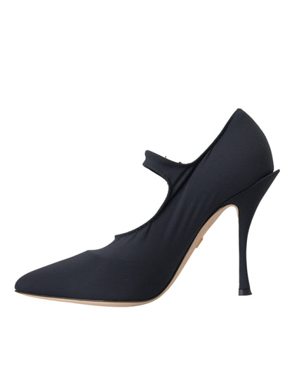 Dolce & Gabbana Black Mary Jane Jersey Crystal Pumps Shoes Dolce & Gabbana