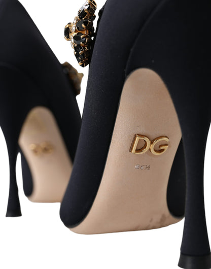 Dolce & Gabbana Black Mary Jane Jersey Crystal Pumps Shoes Dolce & Gabbana