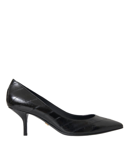 Dolce & Gabbana Black Eel Leather Kitten Heels Pumps Shoes Dolce & Gabbana