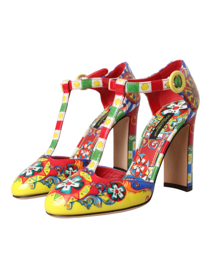 Dolce & Gabbana Multicolor Carretto T-strap Sandals Shoes Dolce & Gabbana