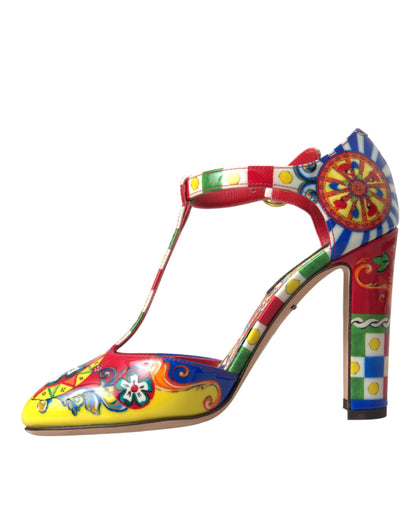 Dolce & Gabbana Multicolor Carretto T-strap Sandals Shoes Dolce & Gabbana