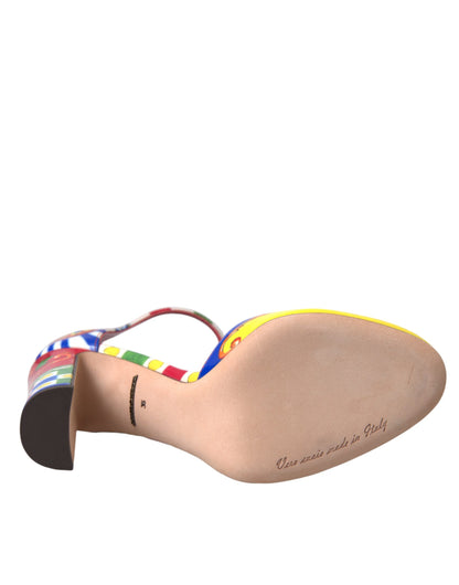 Dolce & Gabbana Multicolor Carretto T-strap Sandals Shoes Dolce & Gabbana