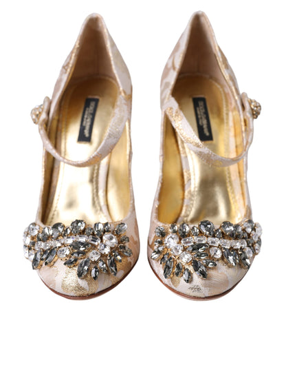 Dolce & Gabbana Gold Jacquard Crystal Vally Heels Pumps Shoes Dolce & Gabbana