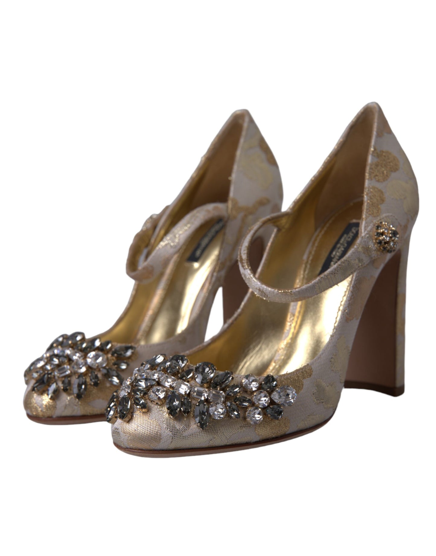 Dolce & Gabbana Gold Jacquard Crystal Vally Heels Pumps Shoes Dolce & Gabbana