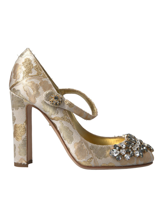 Dolce & Gabbana Gold Jacquard Crystal Vally Heels Pumps Shoes Dolce & Gabbana