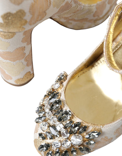 Dolce & Gabbana Gold Jacquard Crystal Vally Heels Pumps Shoes Dolce & Gabbana