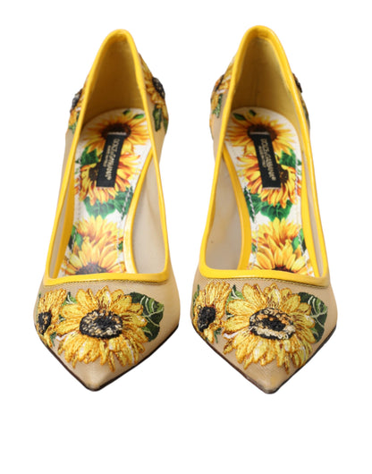 Dolce & Gabbana Yellow Sunflower Mesh Heels Pumps Shoes Dolce & Gabbana