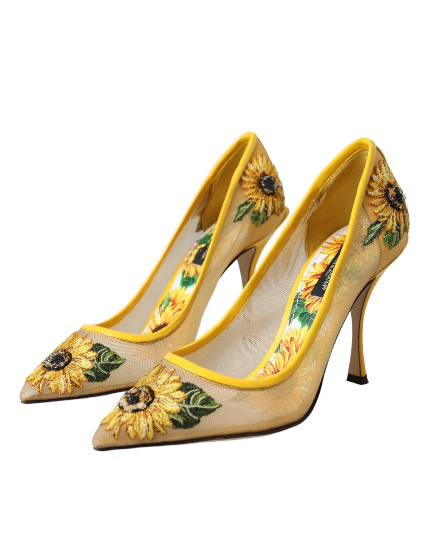 Dolce & Gabbana Yellow Sunflower Mesh Heels Pumps Shoes Dolce & Gabbana