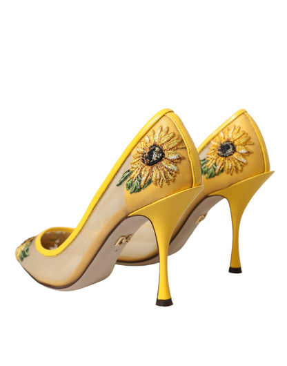 Dolce & Gabbana Yellow Sunflower Mesh Heels Pumps Shoes Dolce & Gabbana