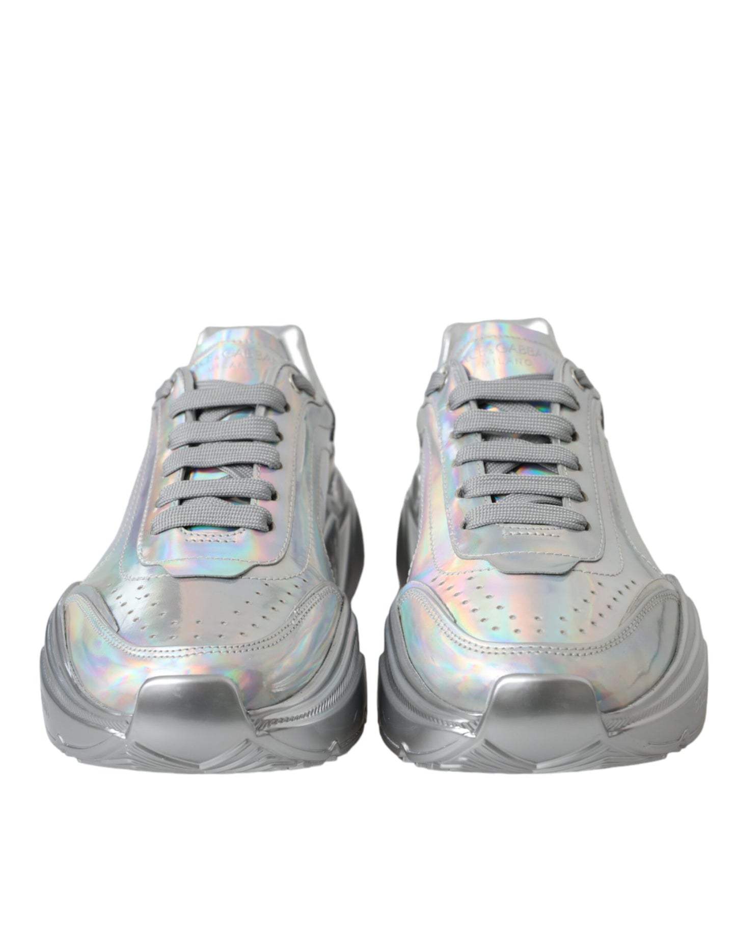 Dolce & Gabbana Silver Iridescent DAYMASTER Leather Sneakers Shoes Dolce & Gabbana