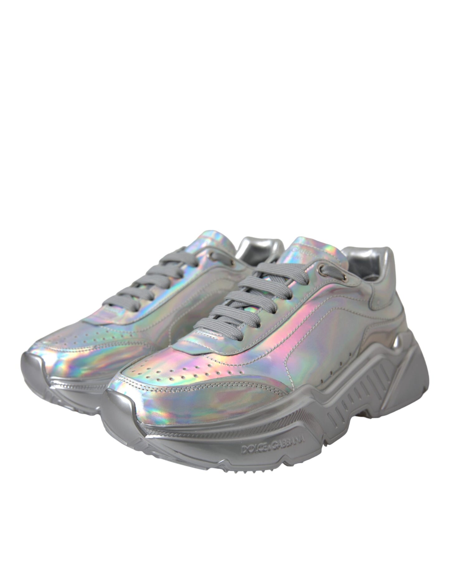 Dolce & Gabbana Silver Iridescent DAYMASTER Leather Sneakers Shoes Dolce & Gabbana