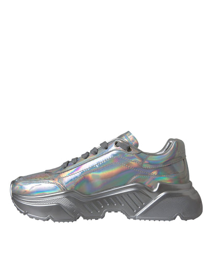 Dolce & Gabbana Silver Iridescent DAYMASTER Leather Sneakers Shoes Dolce & Gabbana