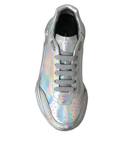 Dolce & Gabbana Silver Iridescent DAYMASTER Leather Sneakers Shoes Dolce & Gabbana