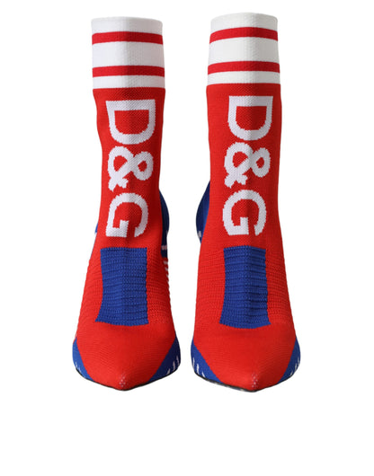 Dolce & Gabbana Red Blue Stretch Sock Style Short Boots Logo Shoes Dolce & Gabbana