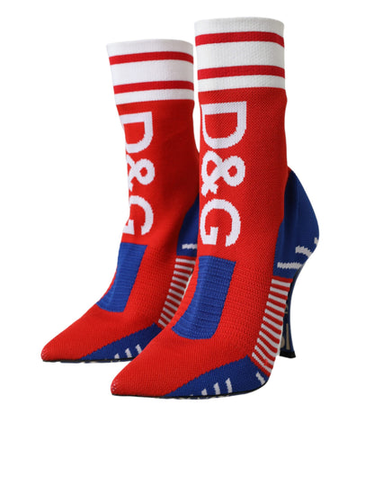 Dolce & Gabbana Red Blue Stretch Sock Style Short Boots Logo Shoes Dolce & Gabbana