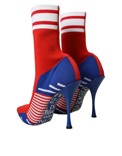 Dolce & Gabbana Red Blue Stretch Sock Style Short Boots Logo Shoes Dolce & Gabbana